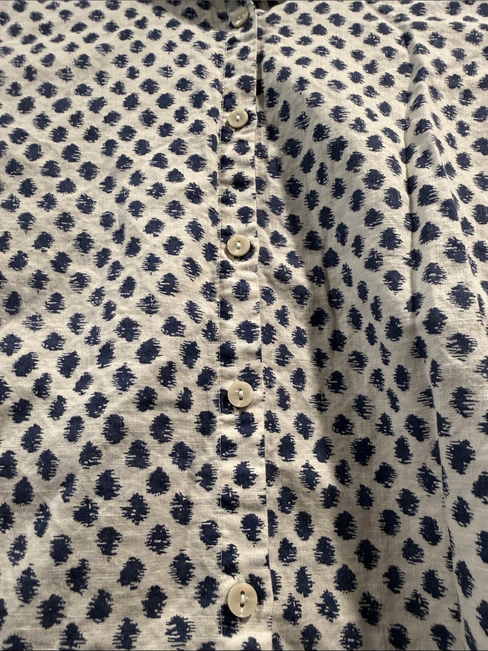 Linen Blend White Button-Down Shirt with Navy Pattern - Picture 5 of 8